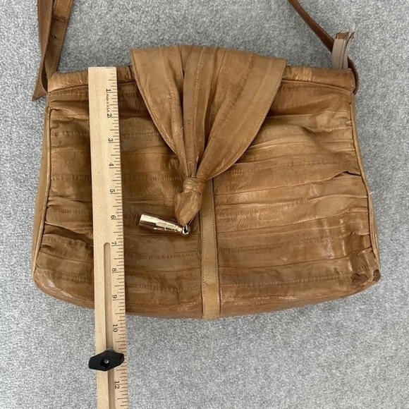 Vintage Genuine Eel Skin Shoulder Bag Purse Exotic Medium Brown Korea Tassel 80s - Picture 9 of 12